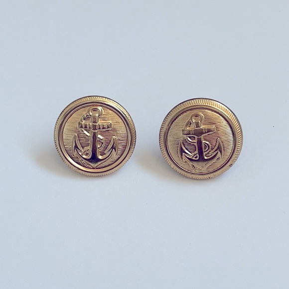 Vintage Gold Anchor Button Post Earrings - Picture 1 of 4